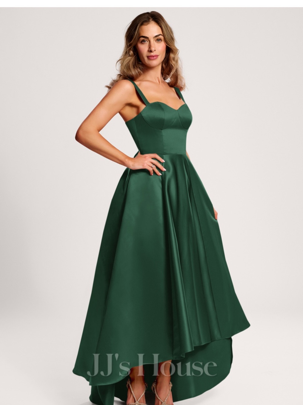 JJs House Emerald Green Satin High-Low A-Line Dress